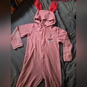 A Christmas Story Pink Nightmare Hooded Fleece Bunny Onesie with Ears! Sz Mens S
